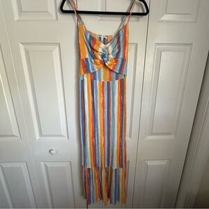 Andree by Unit Stripe Knotted Front Maxi Dress Size M Gauzy Beachy Resortwear